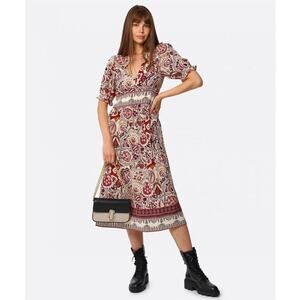 ba&sh Dress Womens Small Zael Paisley Short Sleeve Midi Ecru V-Neck NWT